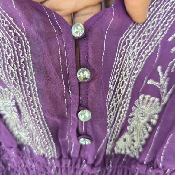 WD.NY 100% Silk Blouse Size 14 Purple Whilte Embroidered Flare Long Sleeves Y2k - Picture 7 of 14